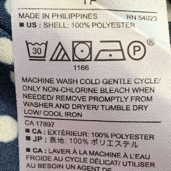 Banana Republic Factory Blouse Navy Blue White Polka Dot Flowy Split Sleeve Top - Picture 8 of 9